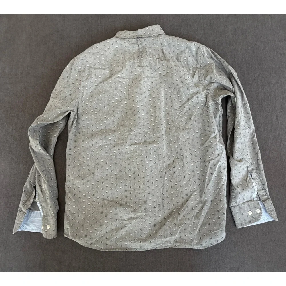 Banana Republic Luxe Poplin Shirt Mens L‎ Grey Raccoon Print Untucked Slim Fit
